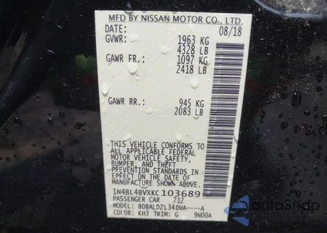 2019 Nissan Altima 2.5 S z USA, uszkodzony, nr VIN 1N4BL4BVXKC103689